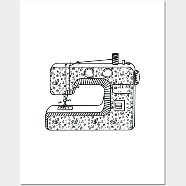 SewLalla Sewing Machine line art drawing Wall Art by SewLalla